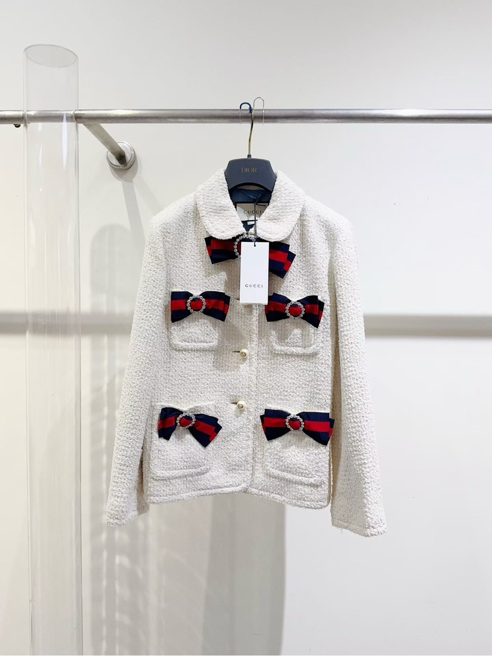 Gucci Cream Tweed Jacket with Signature Ribbon Bows